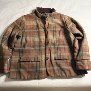 Woolrich Vintage Womens Plaid Quilted Lined Wool Jacket Brown Sherpa‎ Collar XL